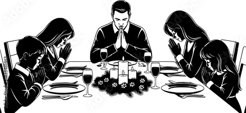 Family dinner silhouette vector illustration for thanksgiving christmas and holiday celebration
