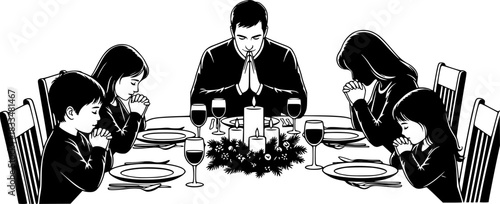 Family dinner silhouette vector illustration for thanksgiving christmas and holiday celebration

