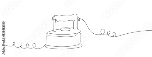 Retro iron in one continuous line single line art style vector illustration. Editable stroke.