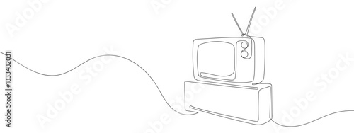 Retro television in one continuous line single line art style vector illustration. Editable stroke.