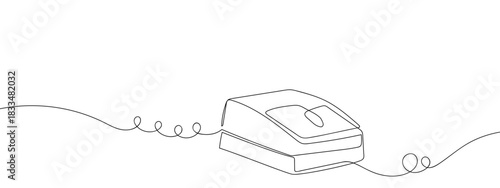 Retro computer mouse in one continuous line single line art style vector illustration. Editable stroke.
