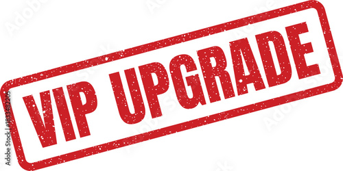 Rectangular grunge rubber stamp with bold VIP UPGRADE text, diagonally placed for premium service indication