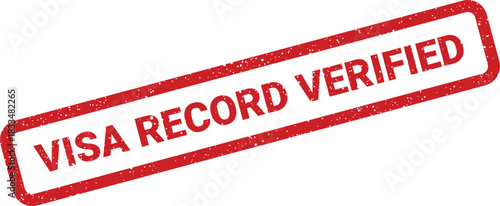 Rectangular rubber stamp symbol showing immigration visa record verified status in textured style