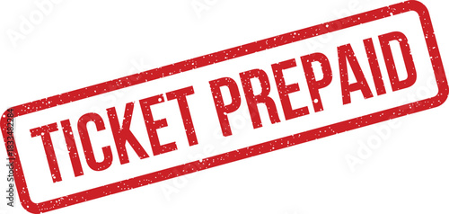 Rectangular stamp featuring a textured appearance with the crucial text ticket prepaid highlighted