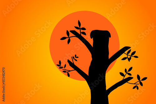 Simple tree silhouette artwork featuring a bold orange sun on a clean background. Perfect for posters, wall art, book covers, branding, and nature-inspired design projects.