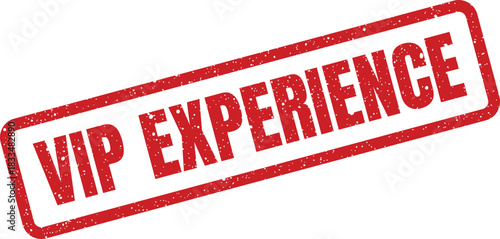 Red grunge effect rectangular stamp with text VIP experience for premium event access or special service
