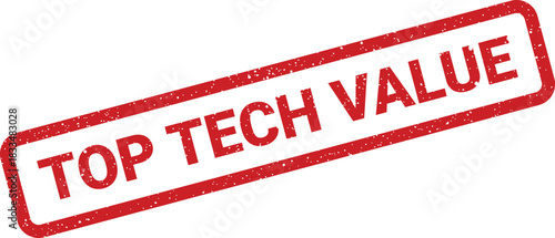 Red grunge rubber stamp clearly showing text TOP TECH VALUE for technology deals or electronic offers