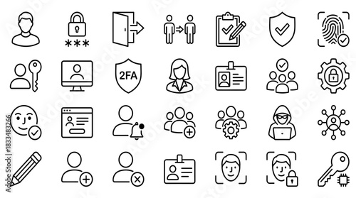 Security and Identity Management Icons: User Profile, Password Lock, and Two-Factor Authentication