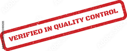 Red rectangular grunged textured stamp with the words verified in quality control, indicating official product validation and adherence to standards
