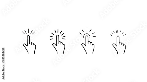A set of four minimalistic, line art illustrations showcasing a hand with a finger pointing, designed with a vector style, perfect for computer and technology-related projects, available in PNG