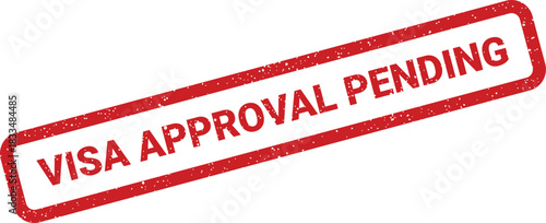 Red rubber stamp graphic indicating visa approval pending status, representing an awaiting decision