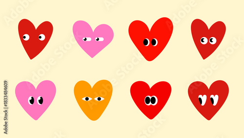 Whimsical heart creatures in doodle style with expressive eyes and sweet moods. Ready-to-print sticker sheets for kids, journals, and creative projects