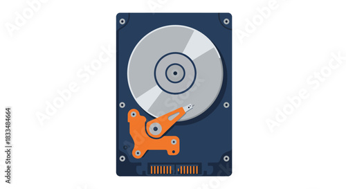 A detailed vector illustration of a hard disk drive, depicted with a focus on its internal components, perfect for tech-related design projects and educational materials.