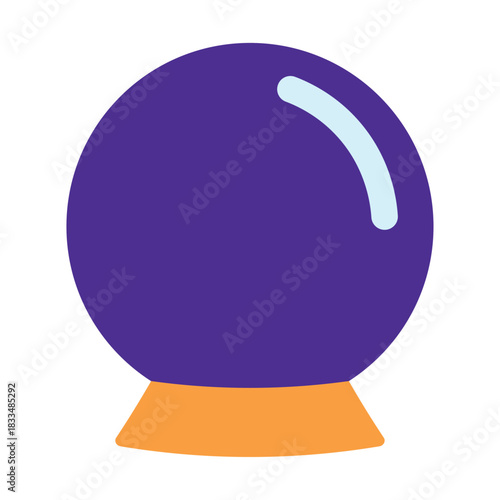 Crystal ball for fortune telling, a magical tool used by fortunetellers and magicians. Magic purple crystal ball isolated on a white background. Flat vector illustration.