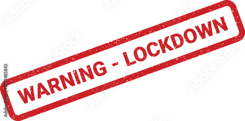 Textured rectangular label with bold uppercase WARNING LOCKDOWN text, indicating a security or emergency state protocol