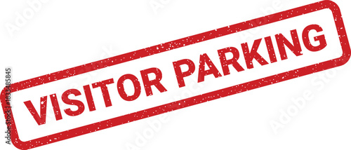 Textured rectangular rubber stamp icon presenting VISITOR PARKING message, suitable for indicating designated vehicle parking zones and access points