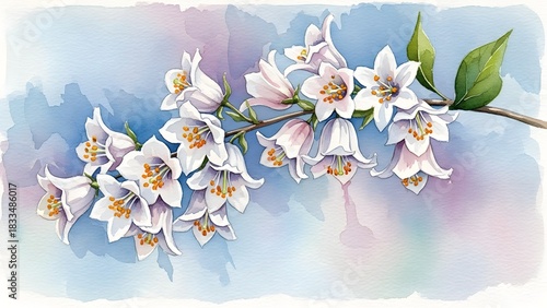 Delicate White Bell Flowers Watercolor Illustration