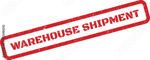 Textured red rectangle rubber stamp icon with WAREHOUSE SHIPMENT signifying outgoing goods or dispatch status in logistics and distribution