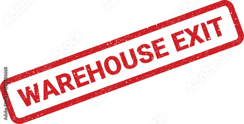 Textured rubber stamp with WAREHOUSE EXIT message, indicating permission or record of goods leaving the storage facility