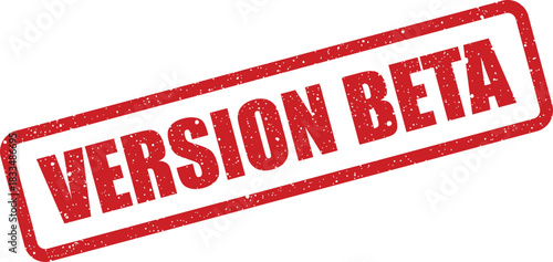 This digital vector showcases a rectangular red distressed rubber stamp with the bold text VERSION BETA, indicating a software testing phase