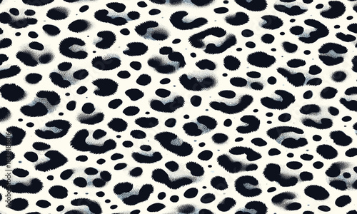 Monochrome snow leopard animal print pattern. A seamless and repeating wild cat fur skin texture background for fashion and textile design