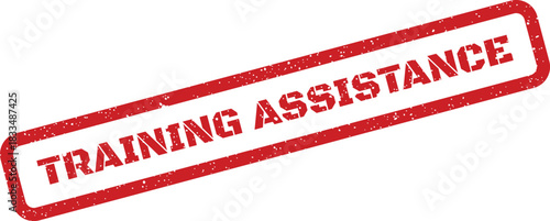 Vector illustration depicting a distressed grunge rubber stamp with the message Training Assistance for educational support