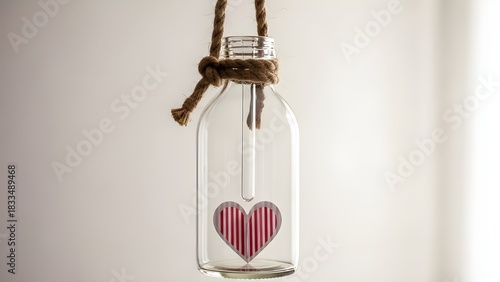 Botol bening tergantung didalam nya ada kertas bentuk love