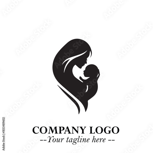 Elegant mother and baby silhouette logo design template for branding and identity