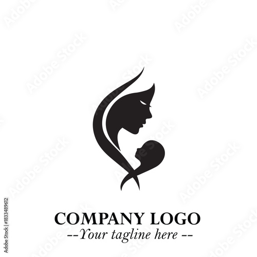 Elegant mother and baby silhouette logo design template for branding and identity