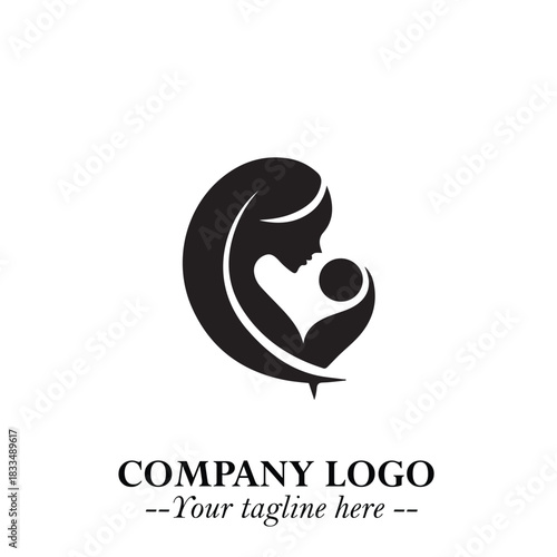 Elegant mother and baby silhouette logo design template for branding and identity