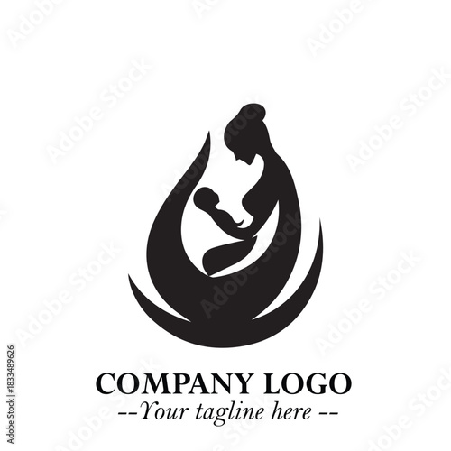 Elegant mother and baby silhouette logo design template for branding and identity