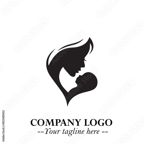 Elegant mother and baby silhouette logo design template for branding and identity
