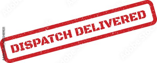 A distressed rectangular stamp with DISPATCH DELIVERED text, signifying the final stage of shipping completion