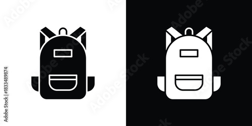 Backpack icon, silhouette pictogram. black icon set