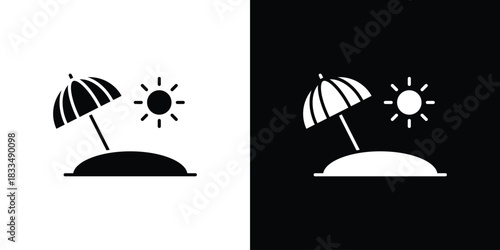 Beach icon, silhouette pictogram. black icon set