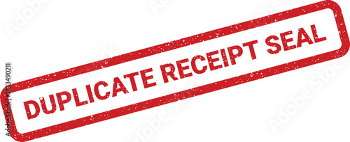 A grunge textured red rectangular stamp impression clearly displaying DUPLICATE RECEIPT SEAL for official document authentication