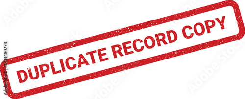 A prominent red grunge effect rubber stamp clearly indicating DUPLICATE RECORD COPY for official document replication