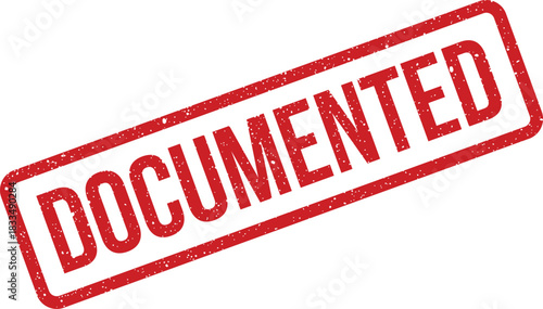 A prominent red rubber stamp featuring the word DOCUMENTED with an authentic distressed grunge texture