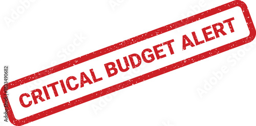 A red rubber stamp icon with textured grunge effect, displaying the words CRITICAL BUDGET ALERT in bold uppercase letters