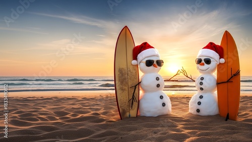 Schneemann im Urlaub.Schneemann am Strand