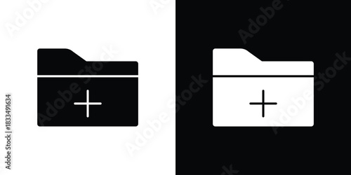Create folder icon, silhouette pictogram. black icon set