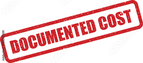 A worn red rubber stamp displaying the phrase DOCUMENTED COST with a subtle grunge effect applied