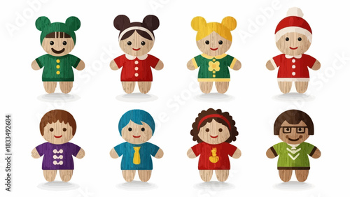 Colorful cartoon characters in festive outfits for holidays  