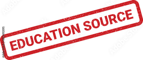Diagonal rectangular grunge rubber stamp displaying EDUCATION SOURCE for original information and learning materials