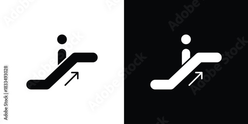 Escalator icon, silhouette pictogram. black icon set