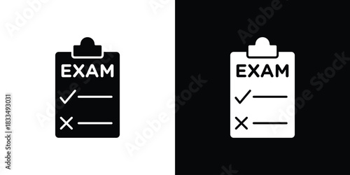 Exam icon, silhouette pictogram. black icon set