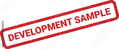 Distressed grunge textured rectangular stamp showing the essential words Development Sample for product evaluation