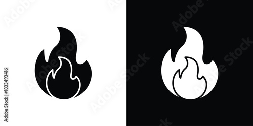 Fire icon, silhouette pictogram. black icon set