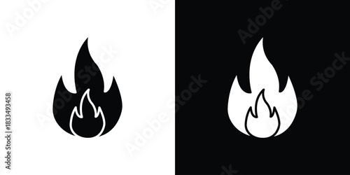 Flame icon, silhouette pictogram. black icon set