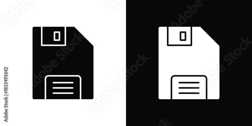 Floppy disk icon, silhouette pictogram. black icon set